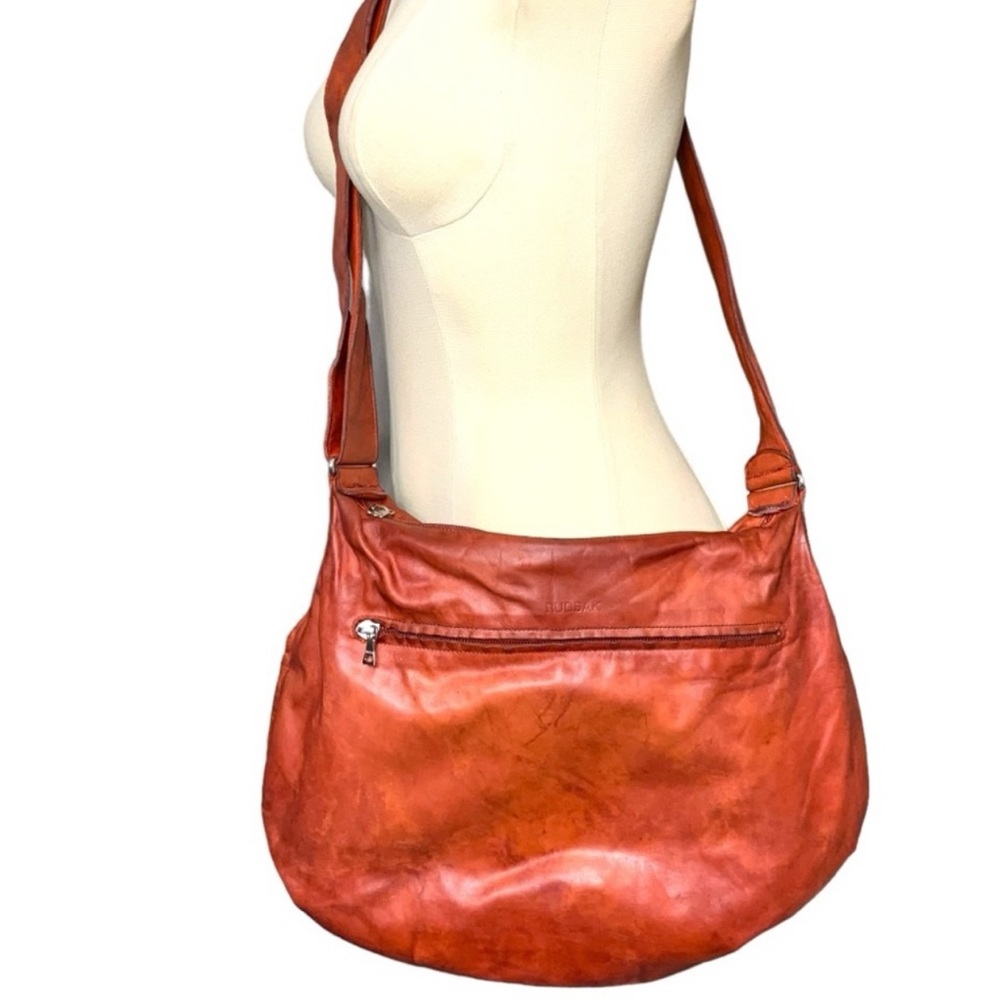 Rudsak Distressed Leather Crossbody Burnt Orange Brown Slouchy Hobo Ajust Strap